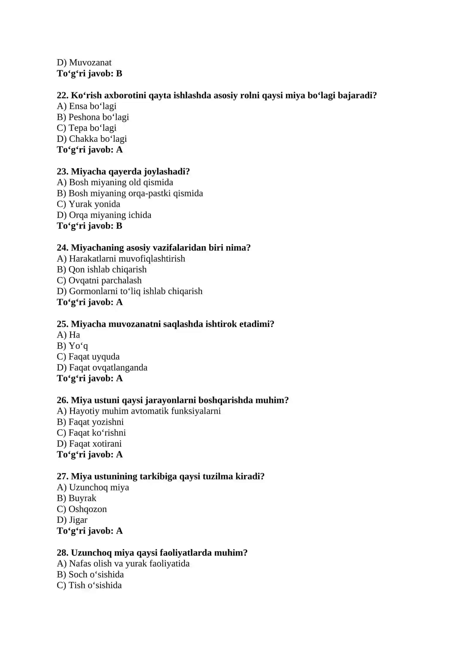 Odam miyasi haqida 90 ta test 4