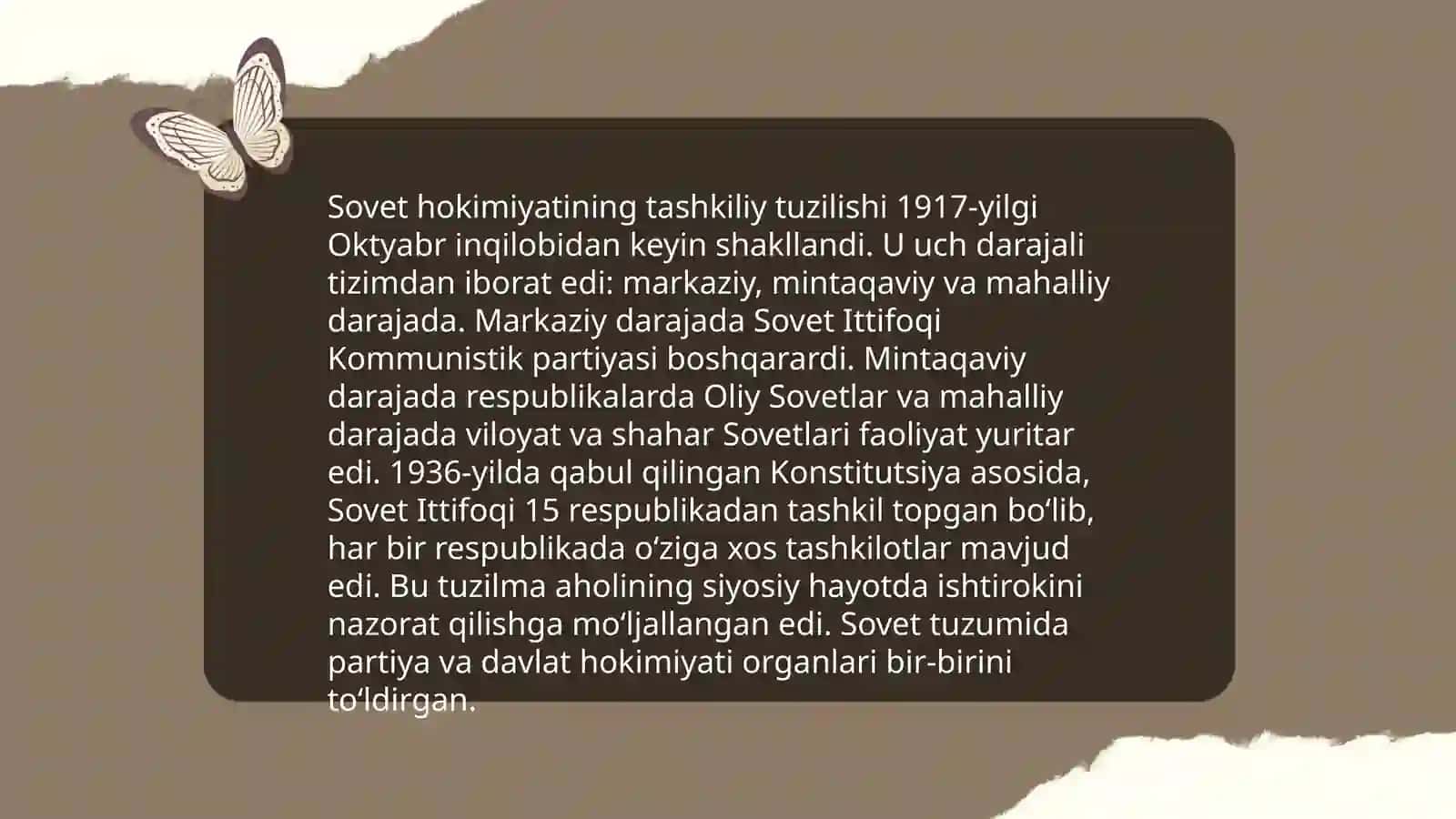 Rossiya imperiyasi va sovet Hukumdorligi davrida ólkadagi ijtimoiy iqtisodiy siyosiy va ma'naviy jarayonlar Eldor 4