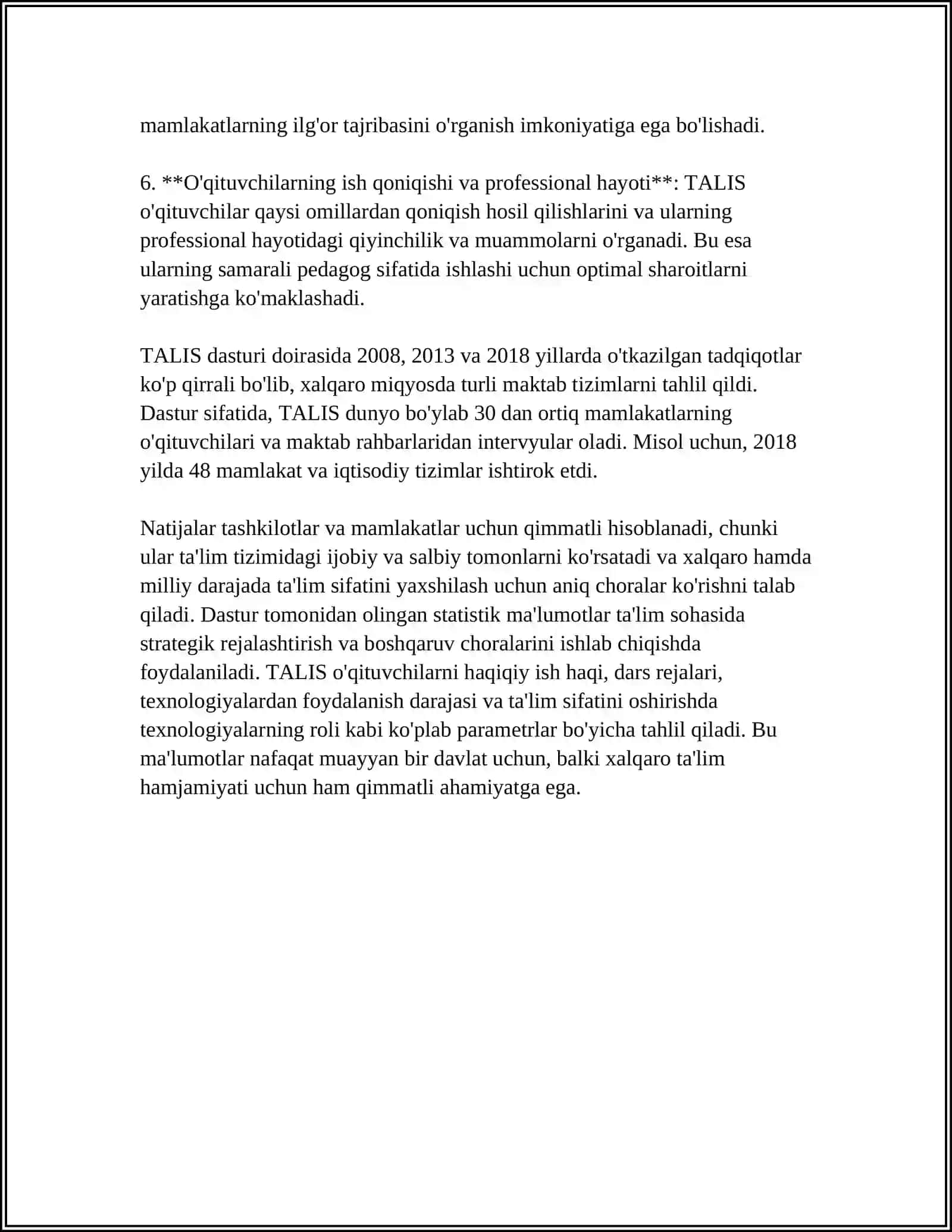 TALIS XALQARO BAHOLASH DASTURI MAZMUN VA MOHIYATI 4