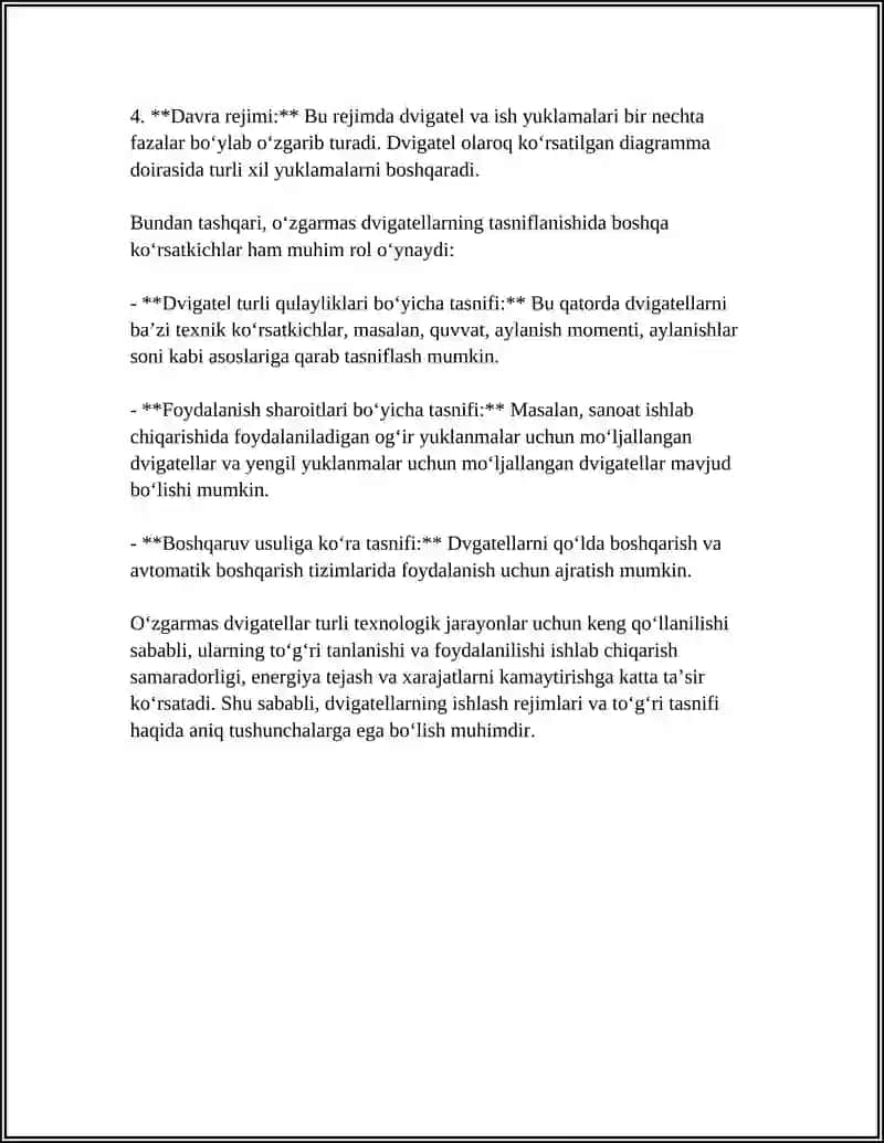ÒZGARMAS DVIGATELLERNING ISH REJIMLARI ÒRGANISH 4