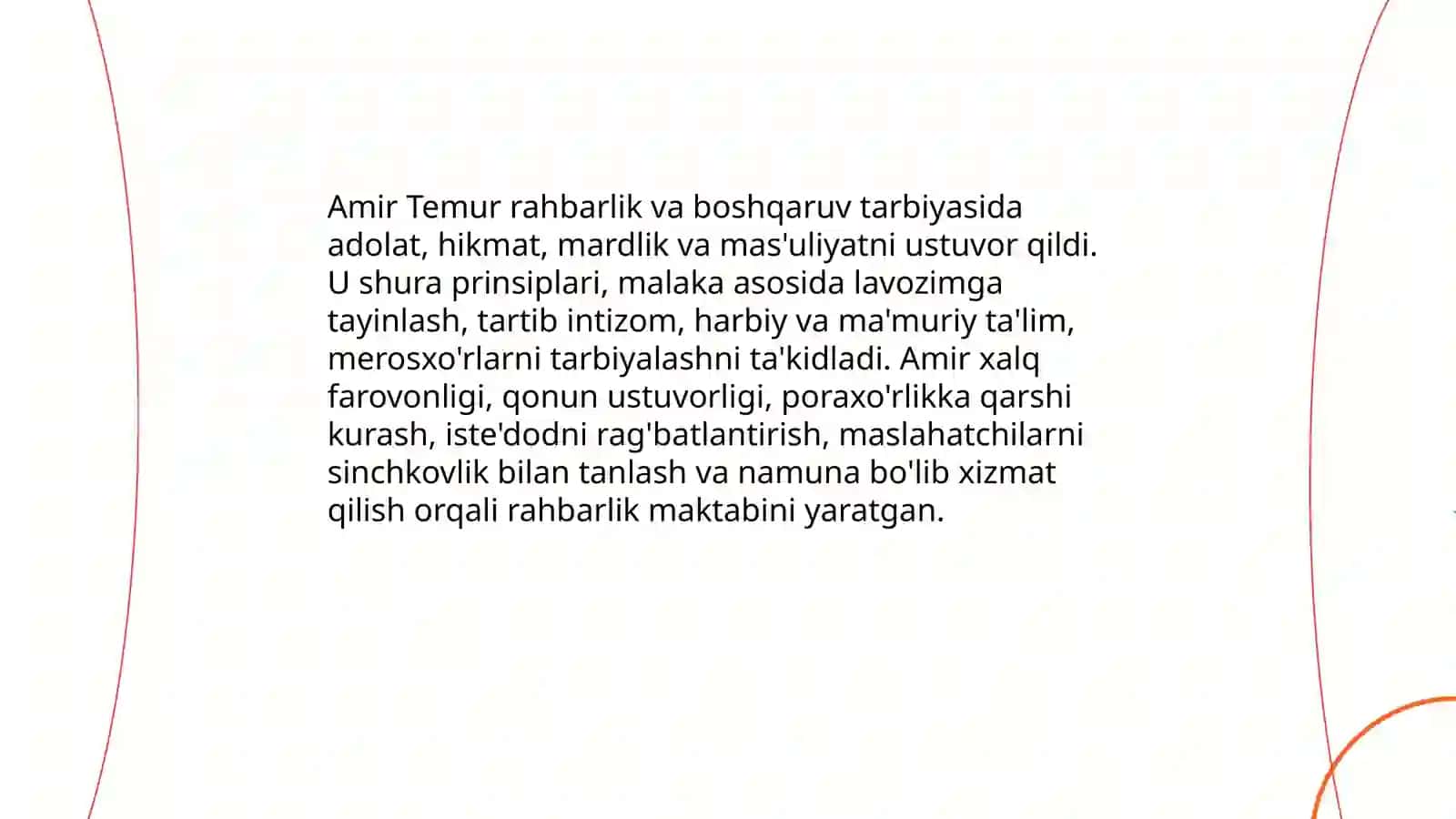 Amir Temur o'gitlarining tarbiyaviy ahamiyati. Alisher Navoiyning pedagogik qarashlari 4