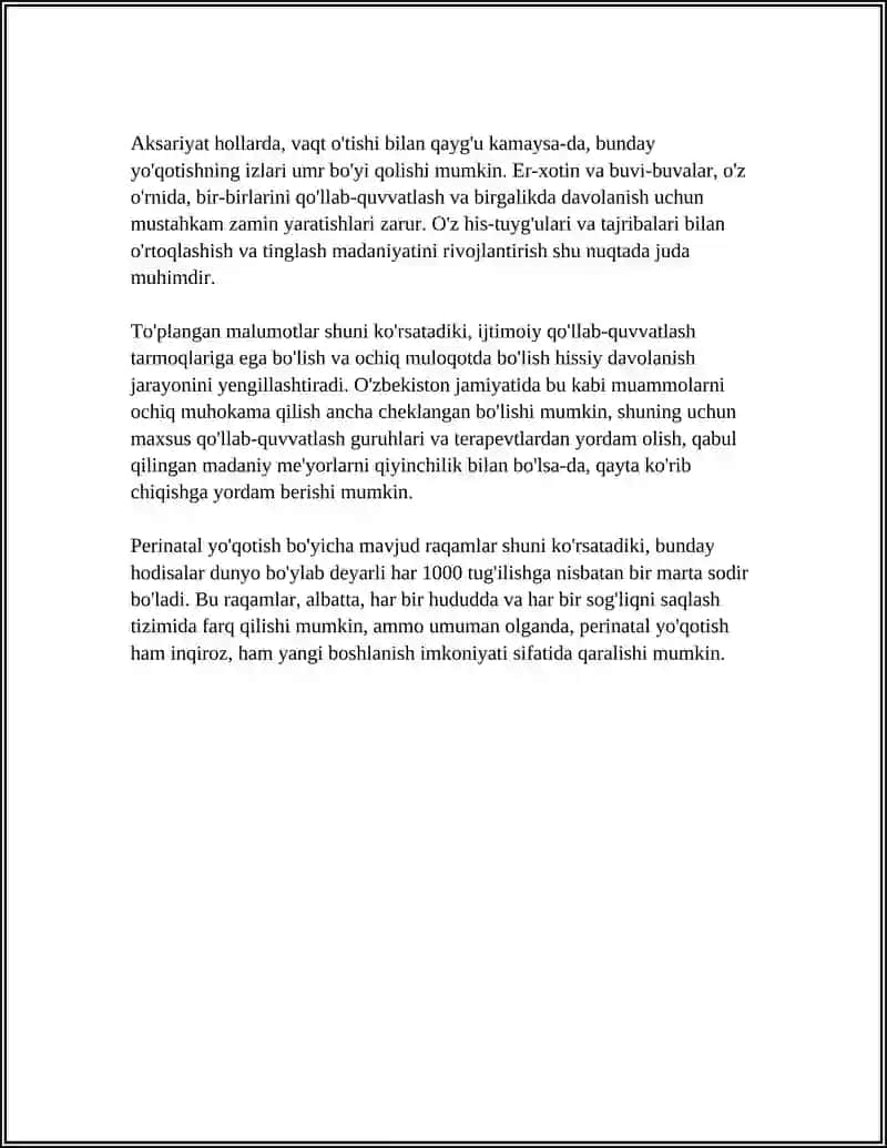 ER XOTIN FARZANDLAR VA BUVI BUVALARDAN BIRINI PERINATAL YOʻQOTISHNI BOSHDAN KECHIRISH 4