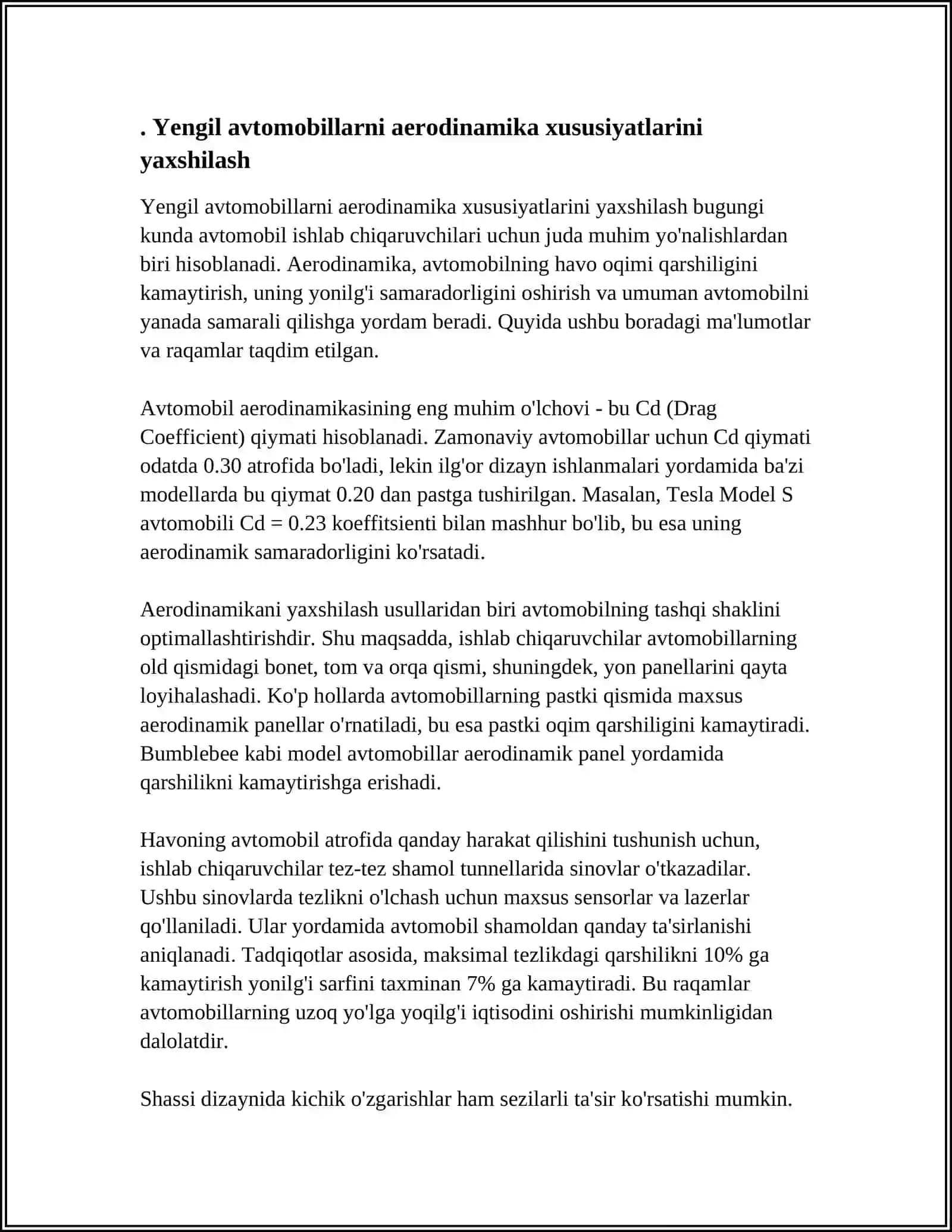 YENGIL AVTOMOBILLARNI KOMPANOVKASINI TAKOMILLASHTIRISH 4
