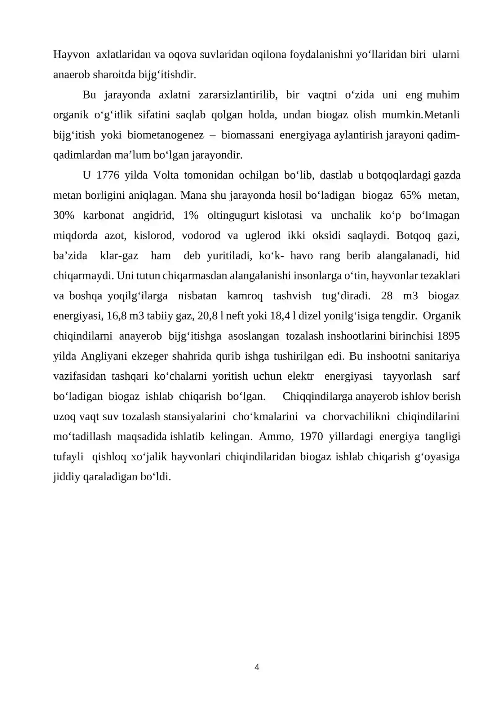 Chorva mollari biochiqindilaridan 15 m biogaz olish qurilmasing parametrlarini tanlash 4