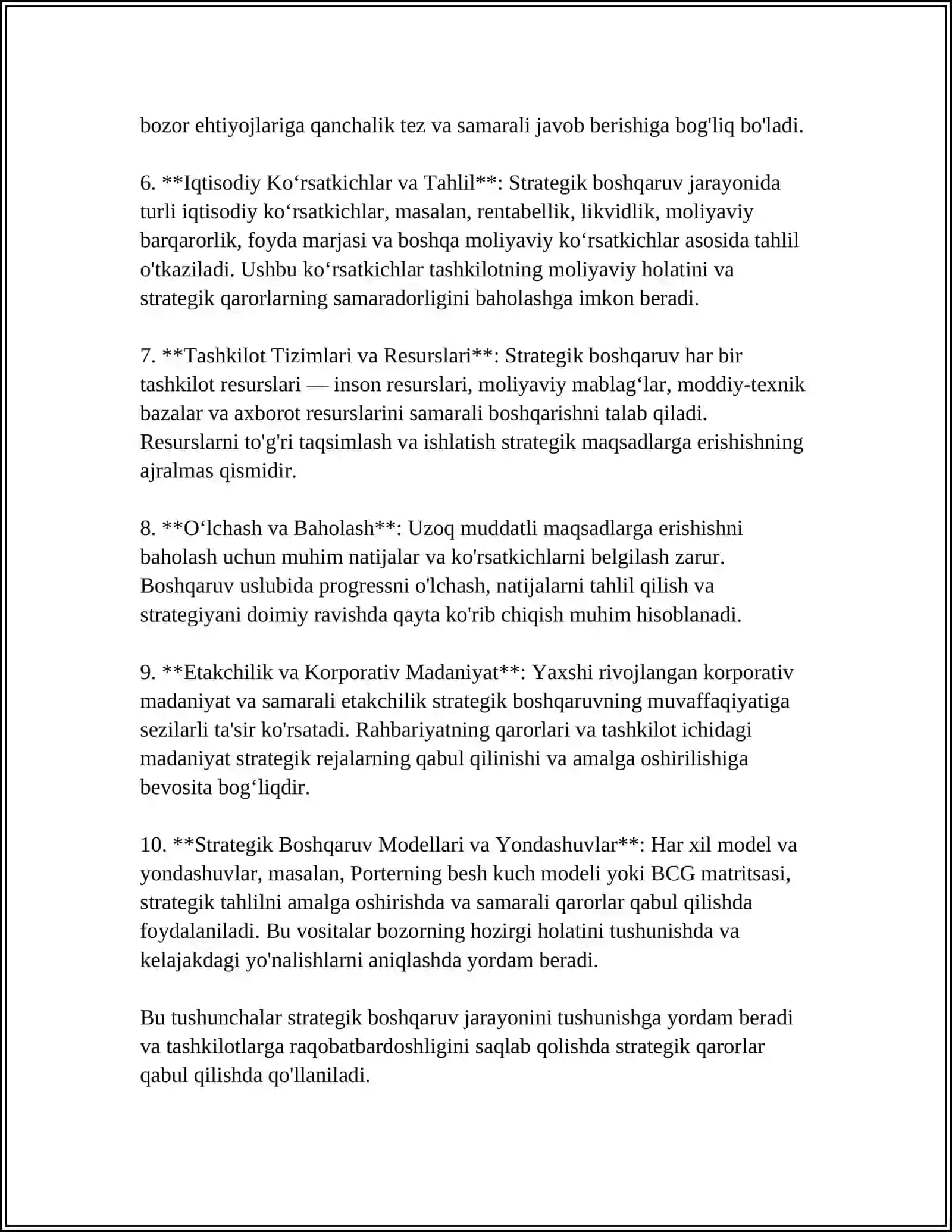 STRATEGIK BOSHQARISHNING MOHIYATI VA MAZMUNI. KORXONADA STRATEGIK BOSHQARUV 4