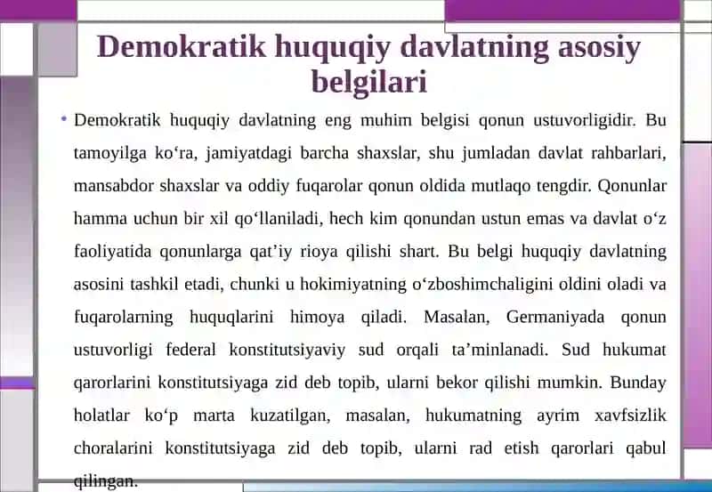 Mavzu: O‘zbekiston Respublikasida demokratik huquqiy davlat qurish va fuqarolik jamiyatini shakllantirish sharoiti davlat funktsiyalarining o‘zgarishi va yangilanish 4