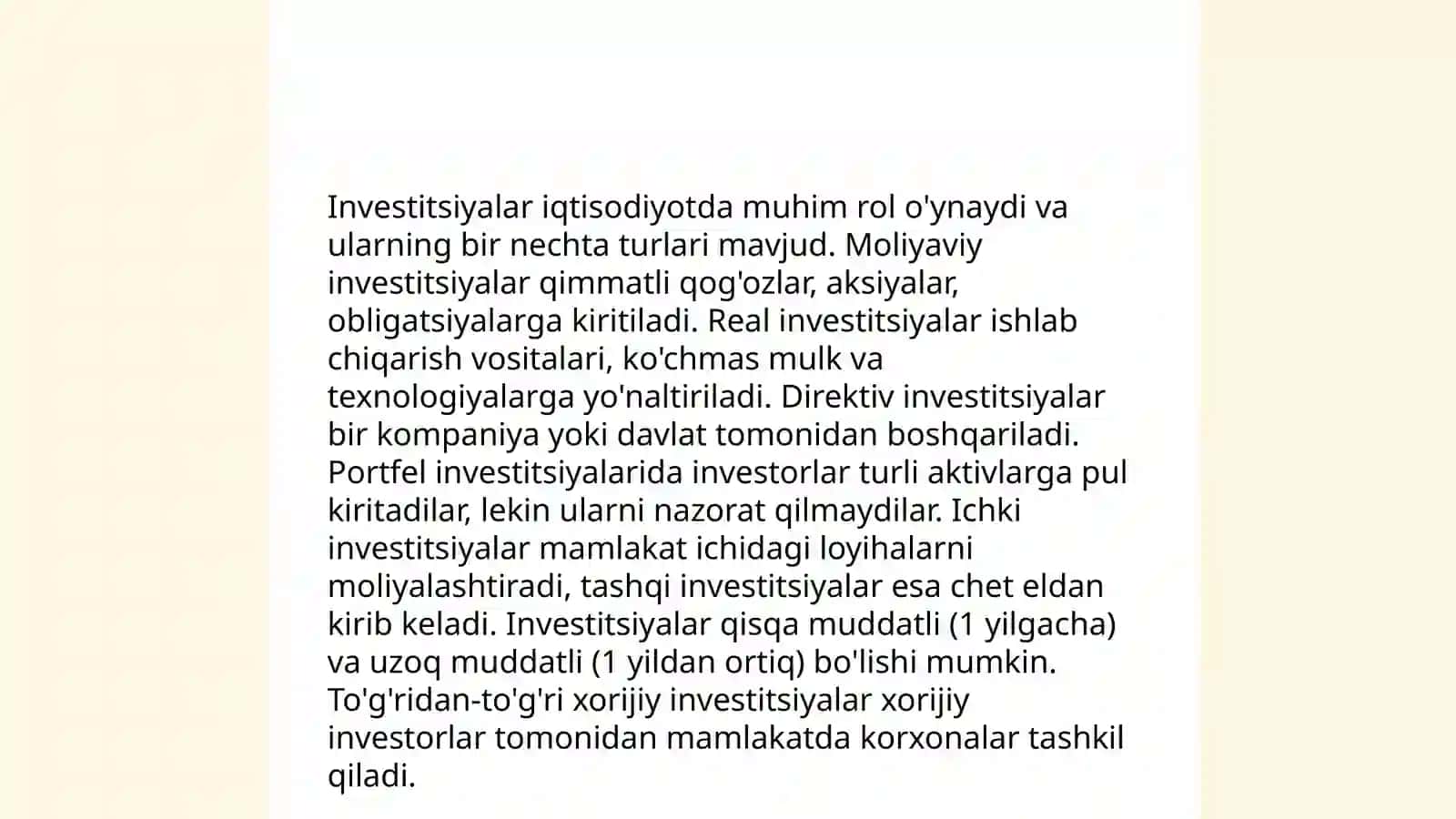 INVESTITSIYALARNING IQTISODIY MOHIYATI VA RESPUBLIKA IQTISODIYOTIDAGI O'RNI 4