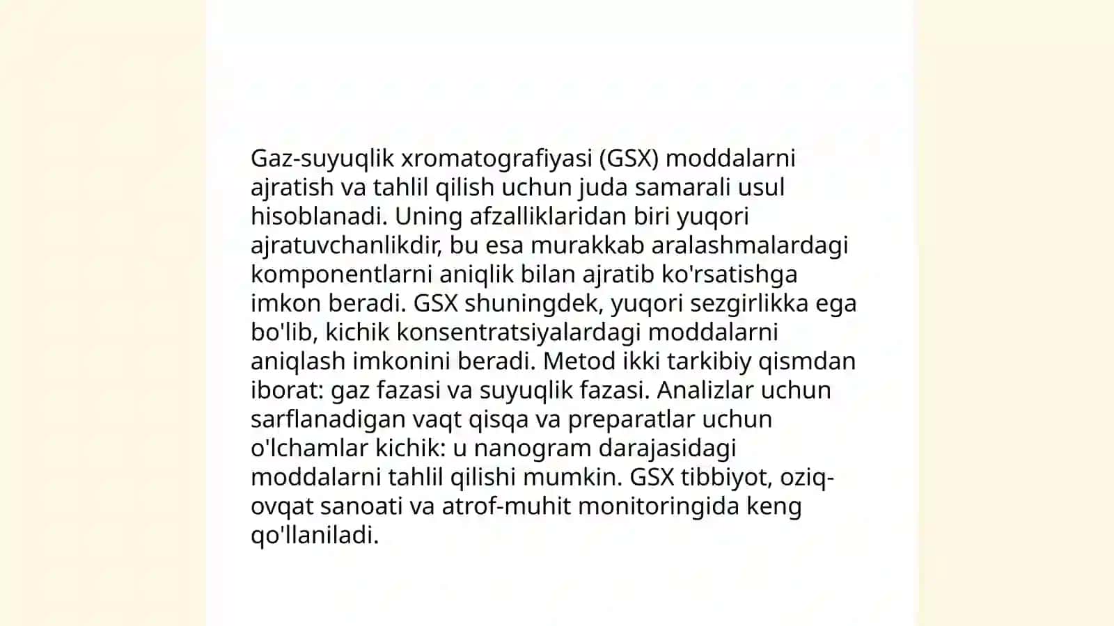 Gaz va gaz-suyuqlik xromotografiyasi usullari tahlil qilish uslubi 4