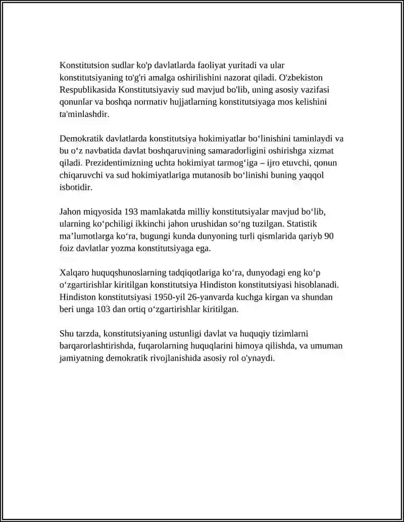 O'ZBEKISTON RESPUBLIKASI YANGI TAHRIRDAGI KONSTITUTSIYASIYASI 3-BOBI KONSTITUTSIYA VA QONUNNING USTUNLIGI 4