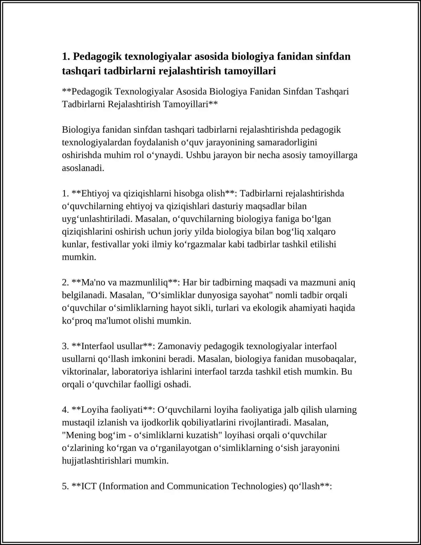 Pedagogik Texnologiyalar Asosida Biologiya Fanidan Sinfdan Tashqari Tadbirlarni Rejalashtirish Tamoyillari 4