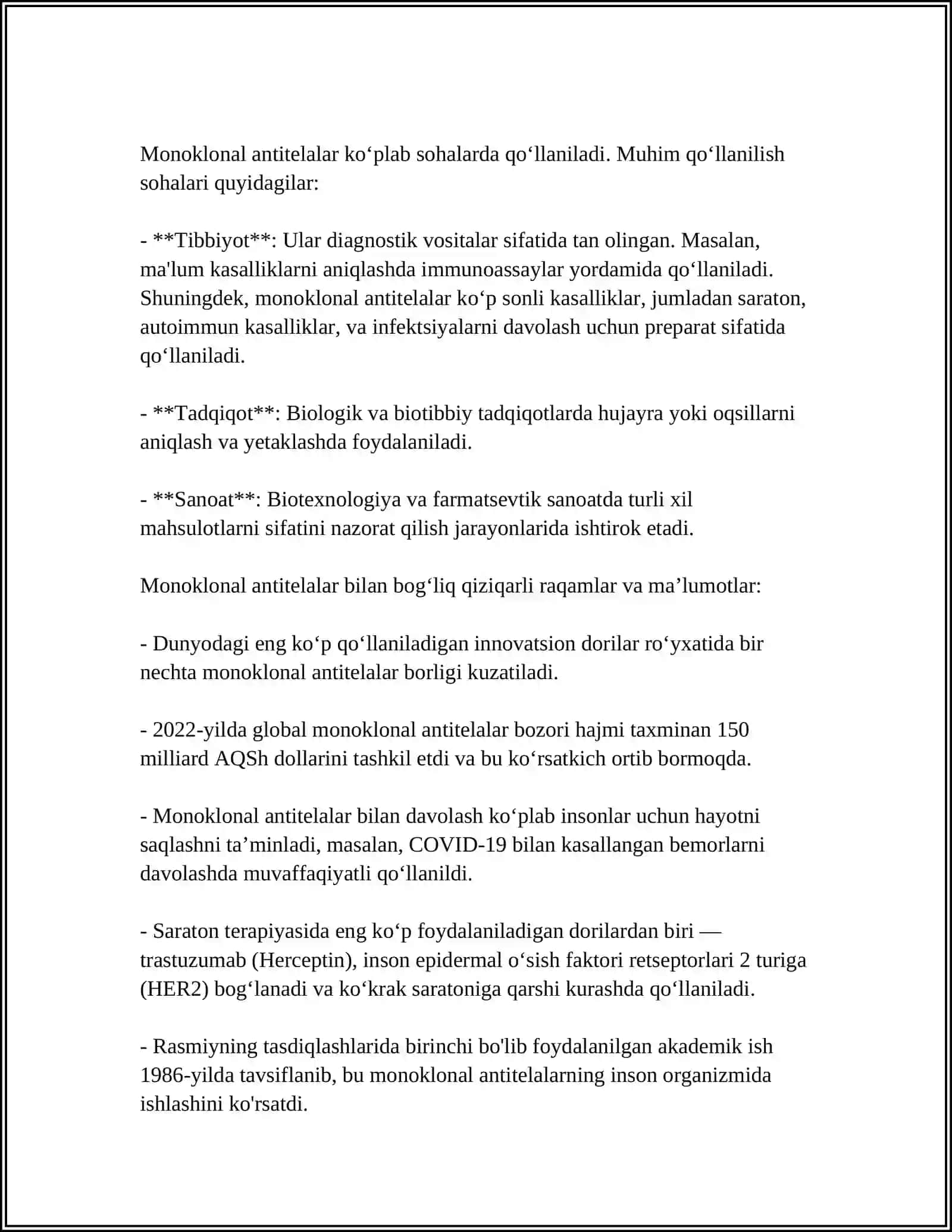 MONOKLONAL ANTITELALAR, ULARNING OLINISHI, TIPLARI VA AMALIYOTDA QOʻLLANILISHI 4