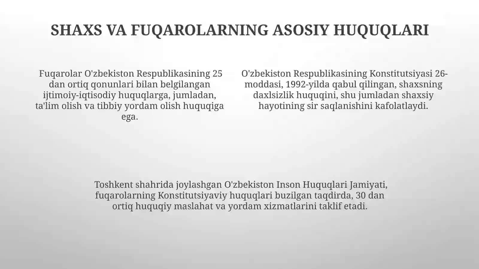 Inson va fuqarolarning asosiy huquqlari, erkinliklari va burchlari 4