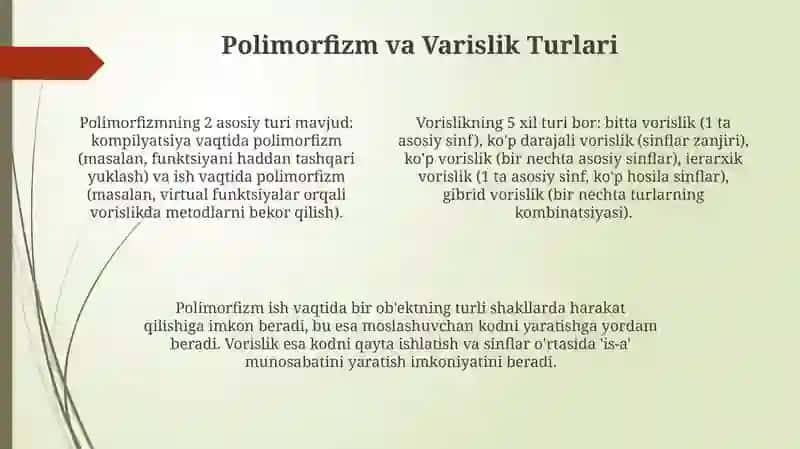Polimorfizm. Vorislik. Abstrakt sinflar va interfeyslar 4