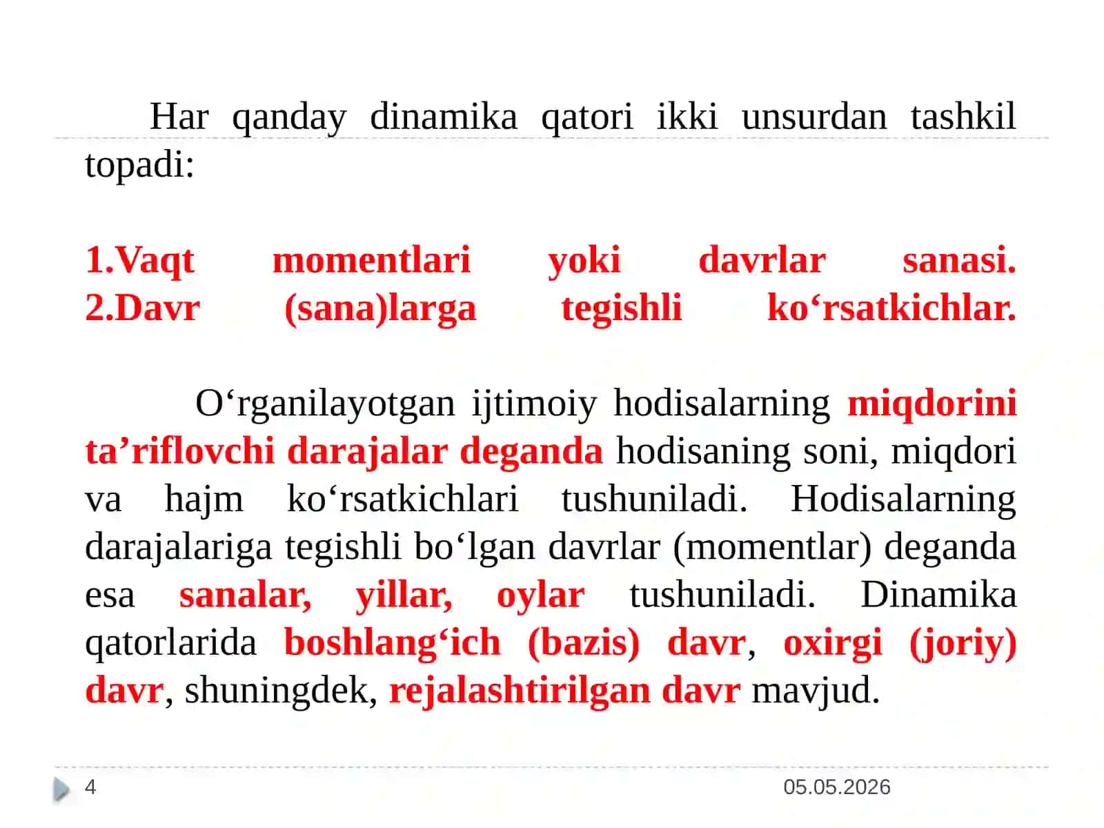 Dinamikani statistik o‘rganish usullari 4