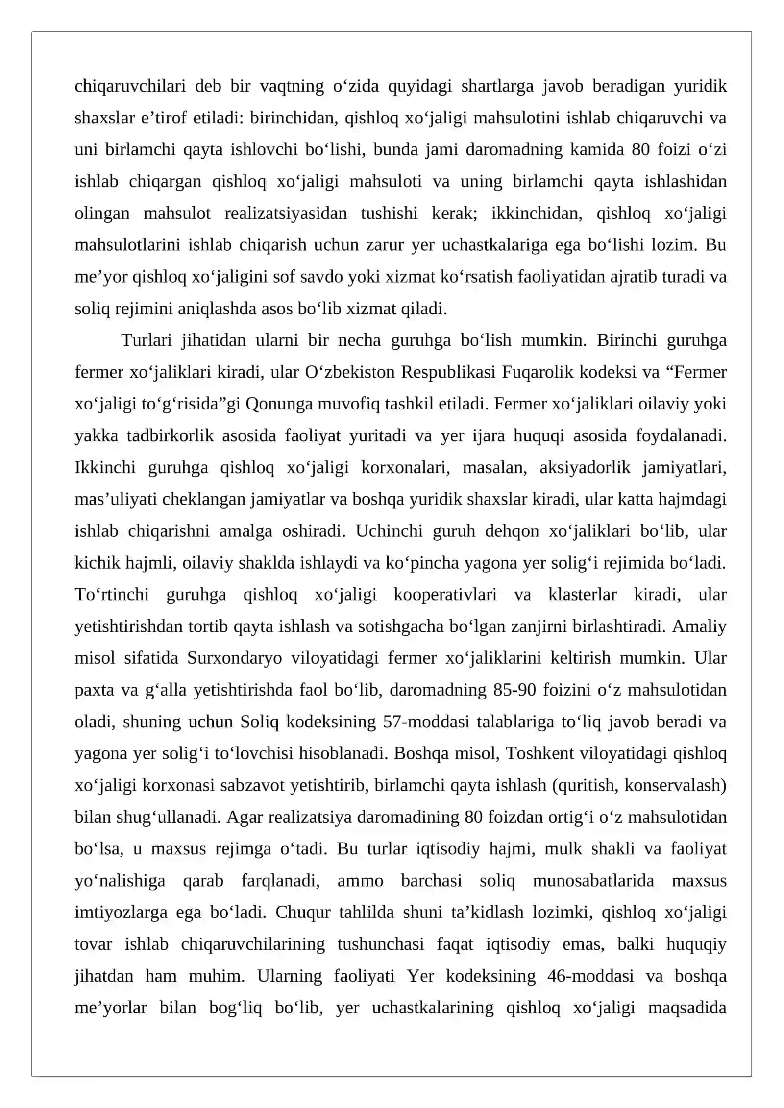 Soliq munosabatlarining subyekti sifatida qishloq xо‘jaligi tovar ishlab chiqaruvchilari 4