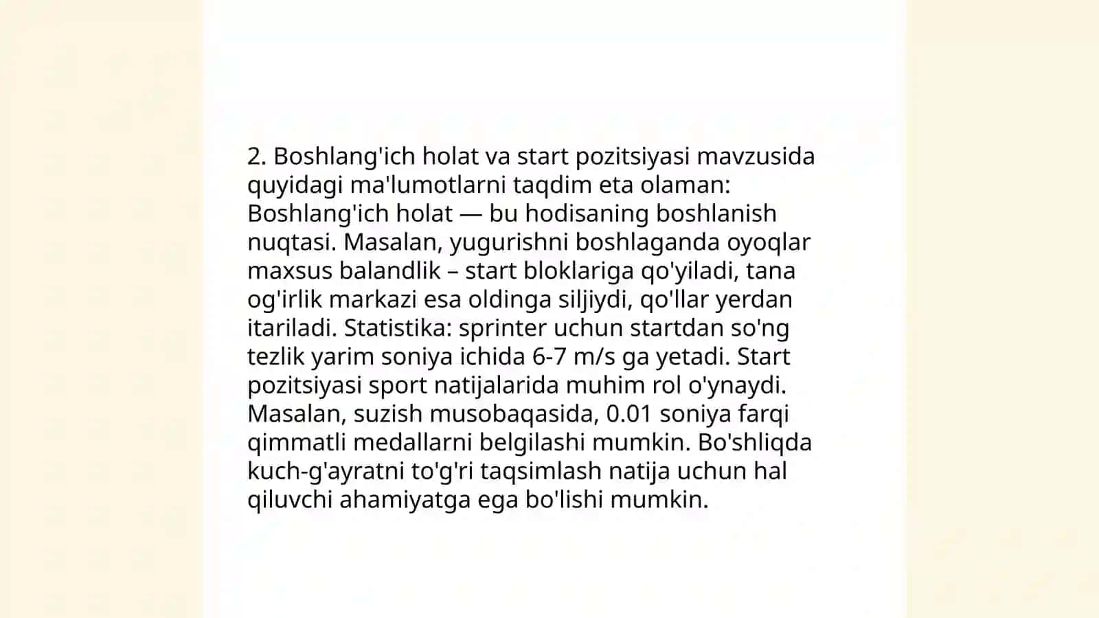 Yengil atletika. Qisqa masofaga yugurish texnikasini o’rgatish 4