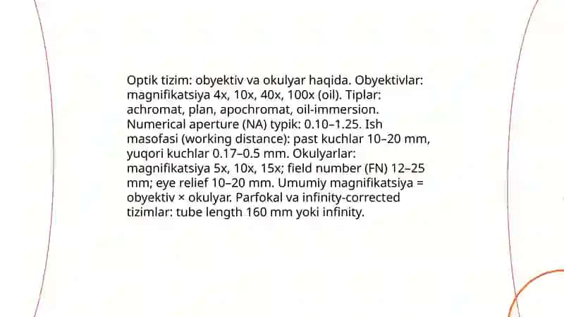 Mikroskopning asosiy qismlari va ularning vazifalari 4