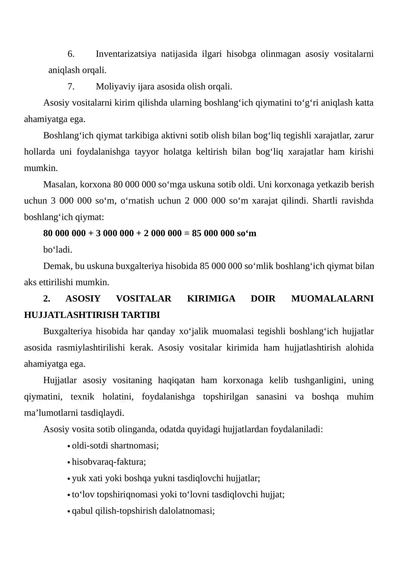 Asosiy Vositalar Kirimiga Doir Muomalalarni Hujjatlashtirish va Schotlarda Aks Ettirishning To‘g‘riligini Tekshirish 4