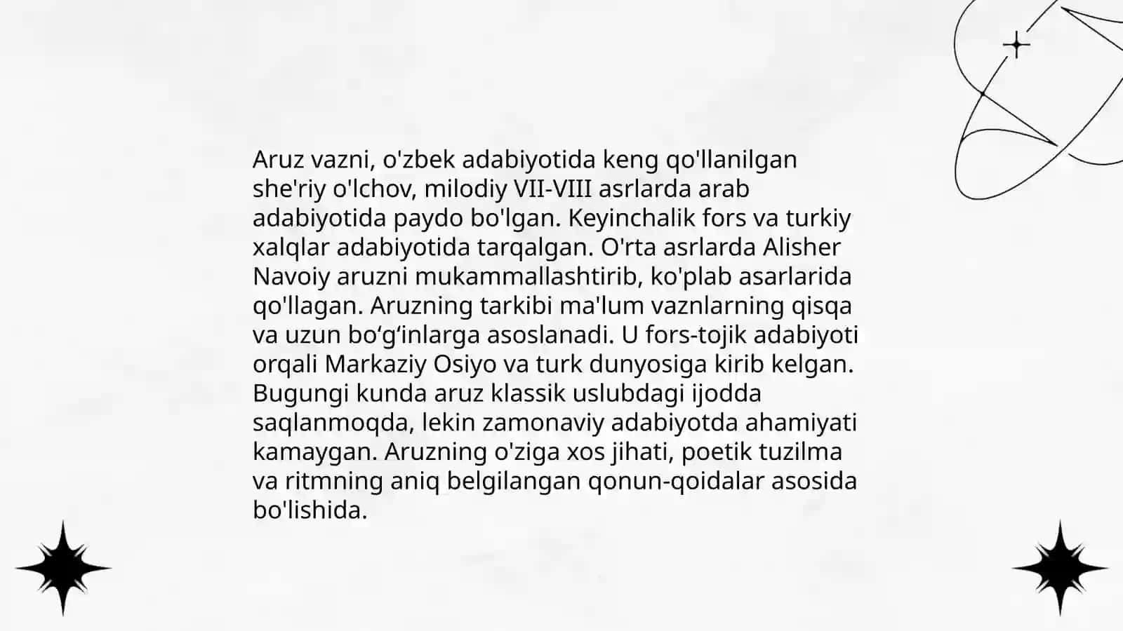 Fitratning adabiyot qoidalari. Aruz haqidagi asarlarni o'rganish 4