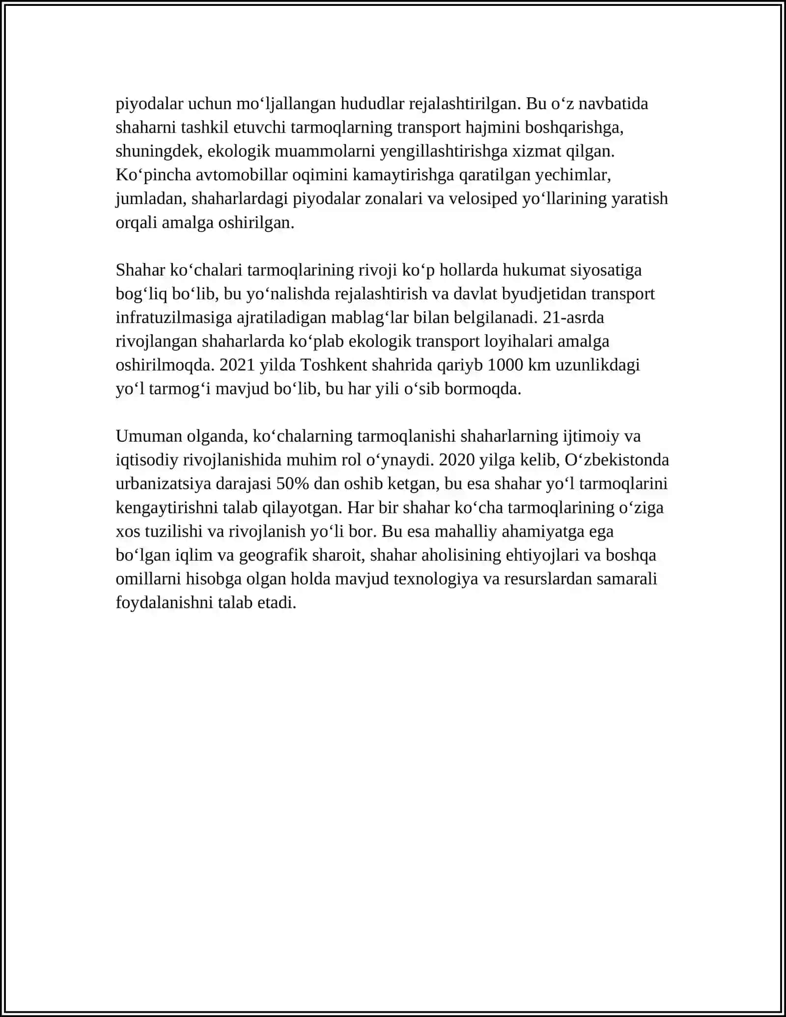 SHAHAR KOCHA YOL TARMOĞINING QISQACHA TARIXI VA UMUMIY TUSHUNCHALARI 4
