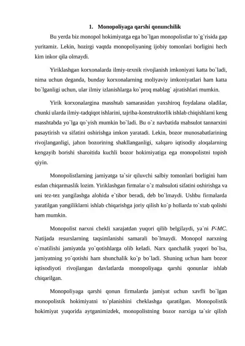 Monopol hokimiyat sharoitida narx belgilash va diversifikatsiyalash tamoyillari 4