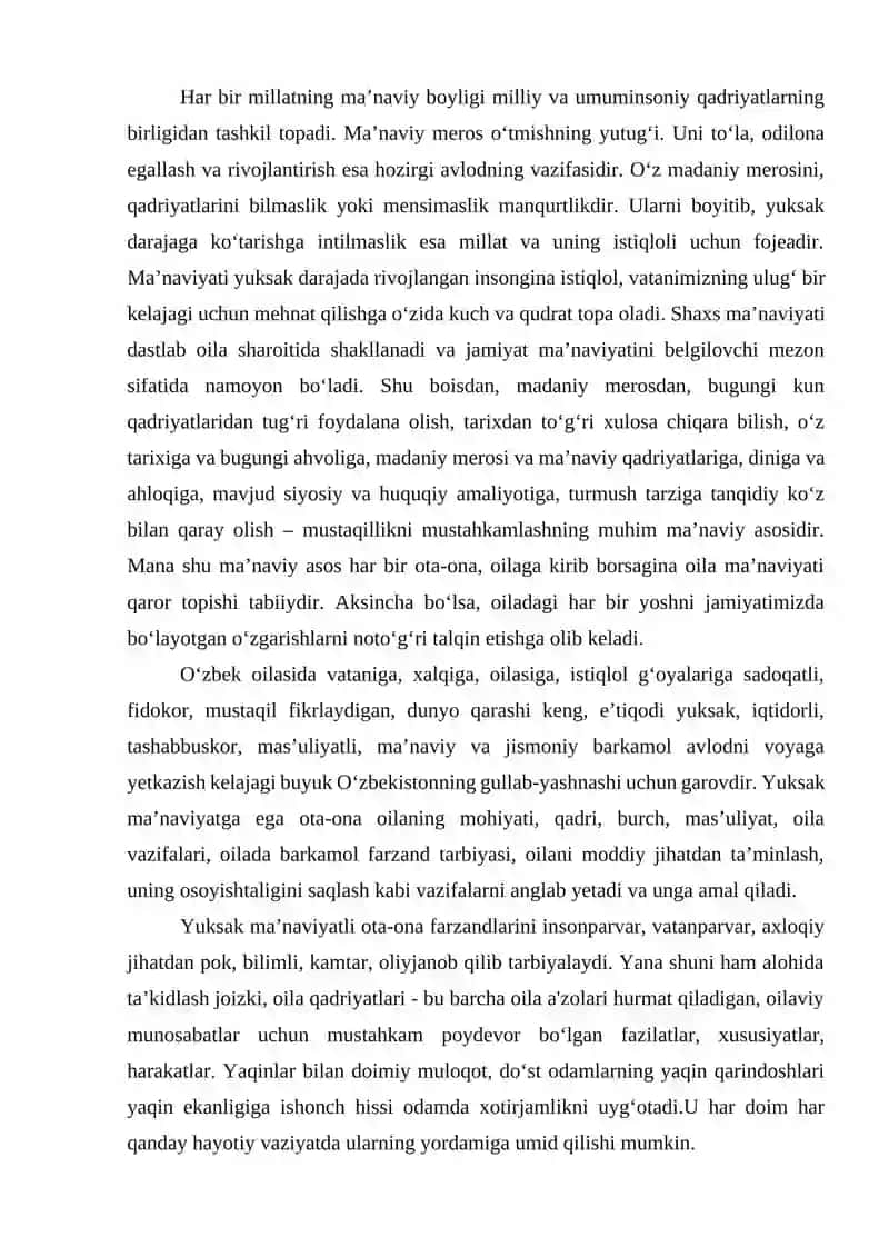 OILA QADRIYATLAR BESHIGI 4