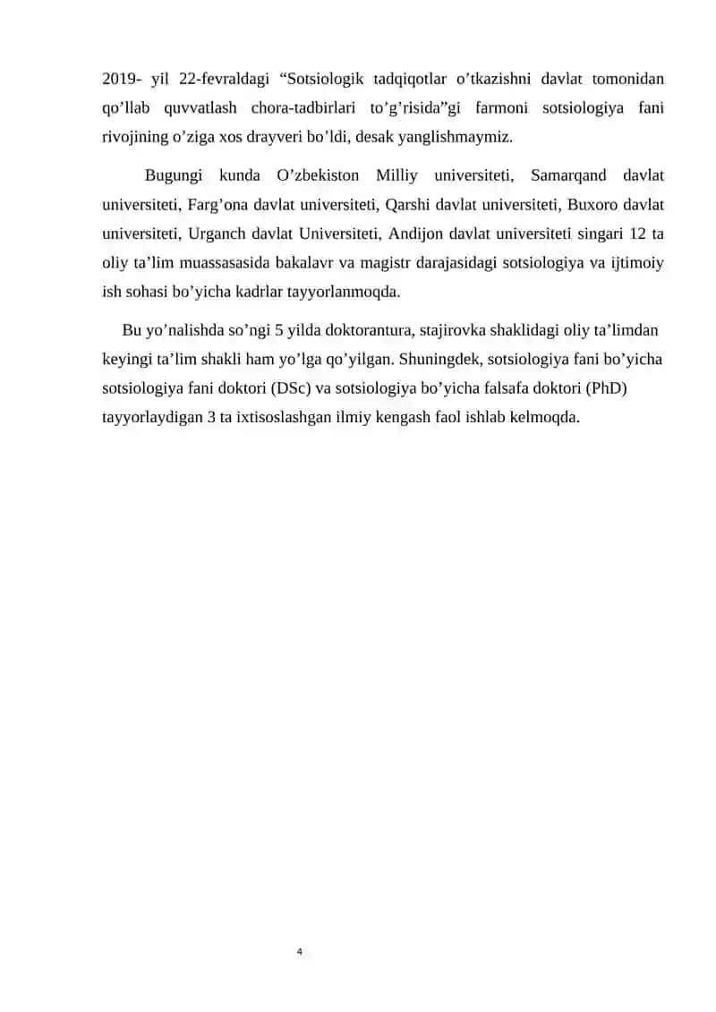 OʻZBEKISTON SOTSIOLOGLARINING SOTSIOLOGIK QARASHLARI: FALSAFA DOKTORI (PhD)FARFIEV BAXROMJON ATXAMDJANOVICHNING SOTSIOLOGIYAGA QOʻSHGAN HISSASI 4