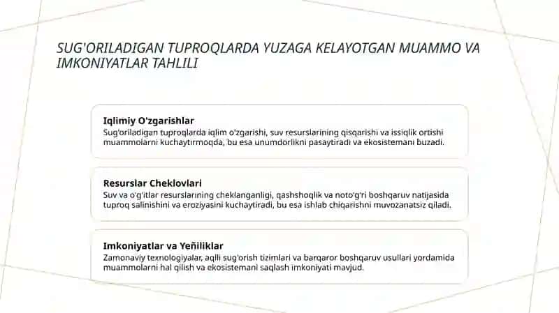 Suģoriladigan tuproqlardan foydalanish istiqbollari 4