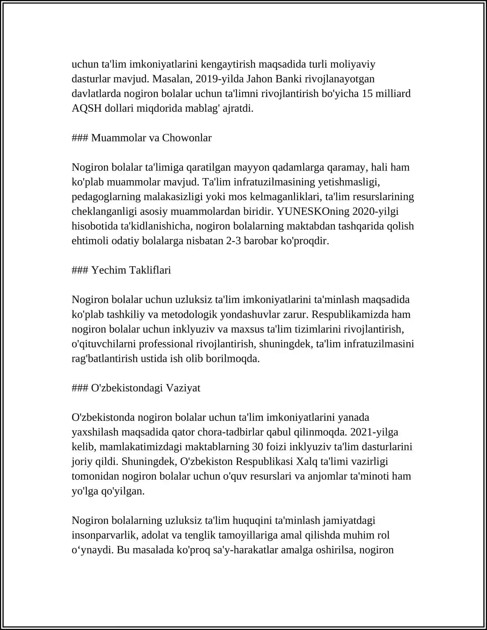NOGIRON BOLALARNING UZLUKSIZ TA'LIM TIZIMIGA JALB QILISHINING HUQUQIY ME‘YORLARINING ASOSI 4