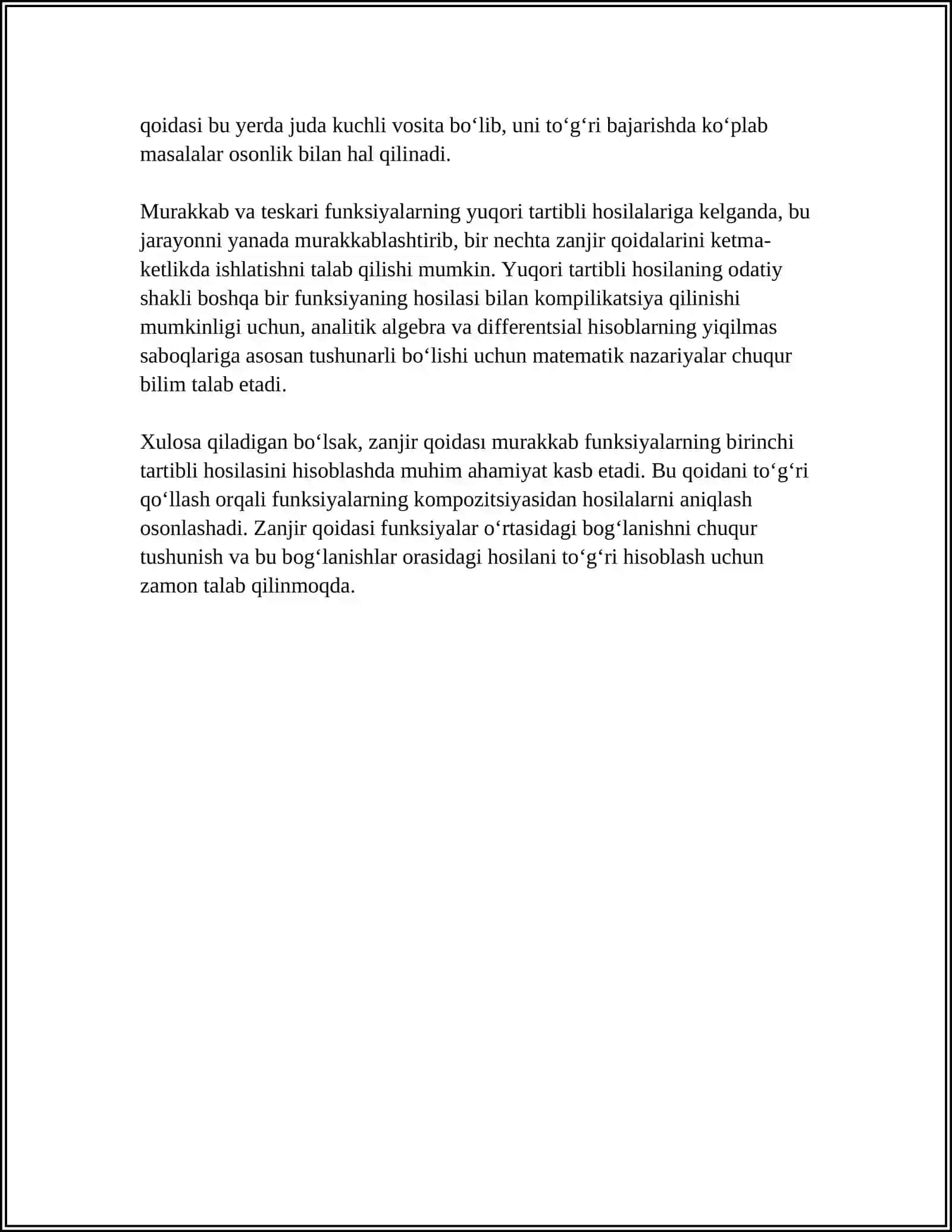 MURAKKAB BA TESKARI FUNFSIYANING HOSILASI. YUQORI TARTIBLI HOSILA 4