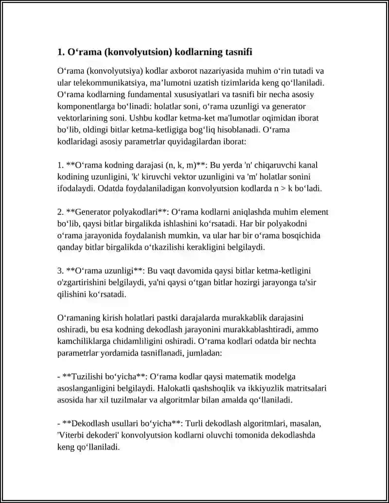 O‘rama (konvolyutsion) kodlarning tasnifi 4