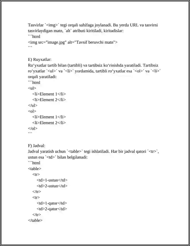 WEB TEXNOLOGIYALAR.WEB SAHIFALAR YARATISH TEXNOLOGIYALARI 4