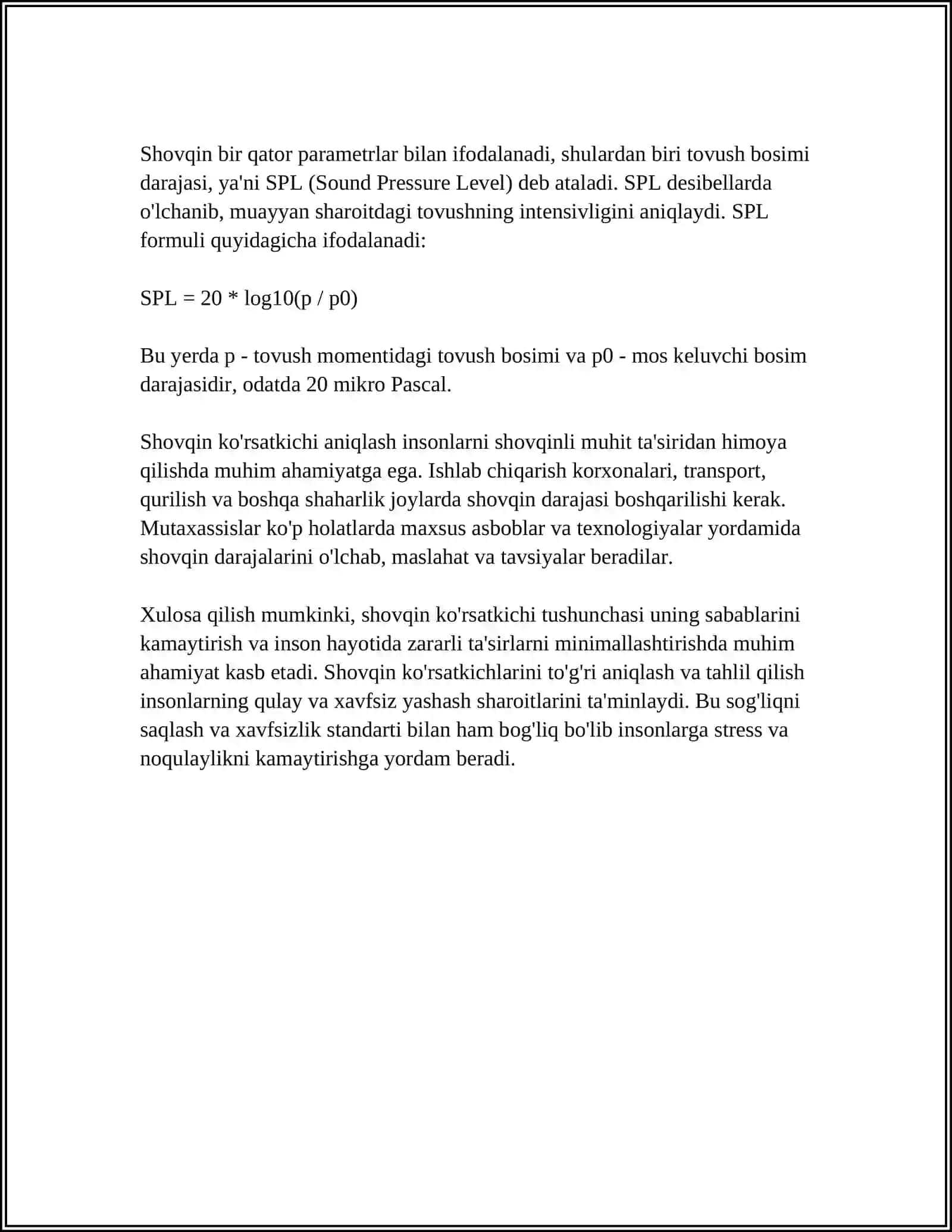 SHOVQIN KO'RSATKICHLARINI ANIQLASH 4