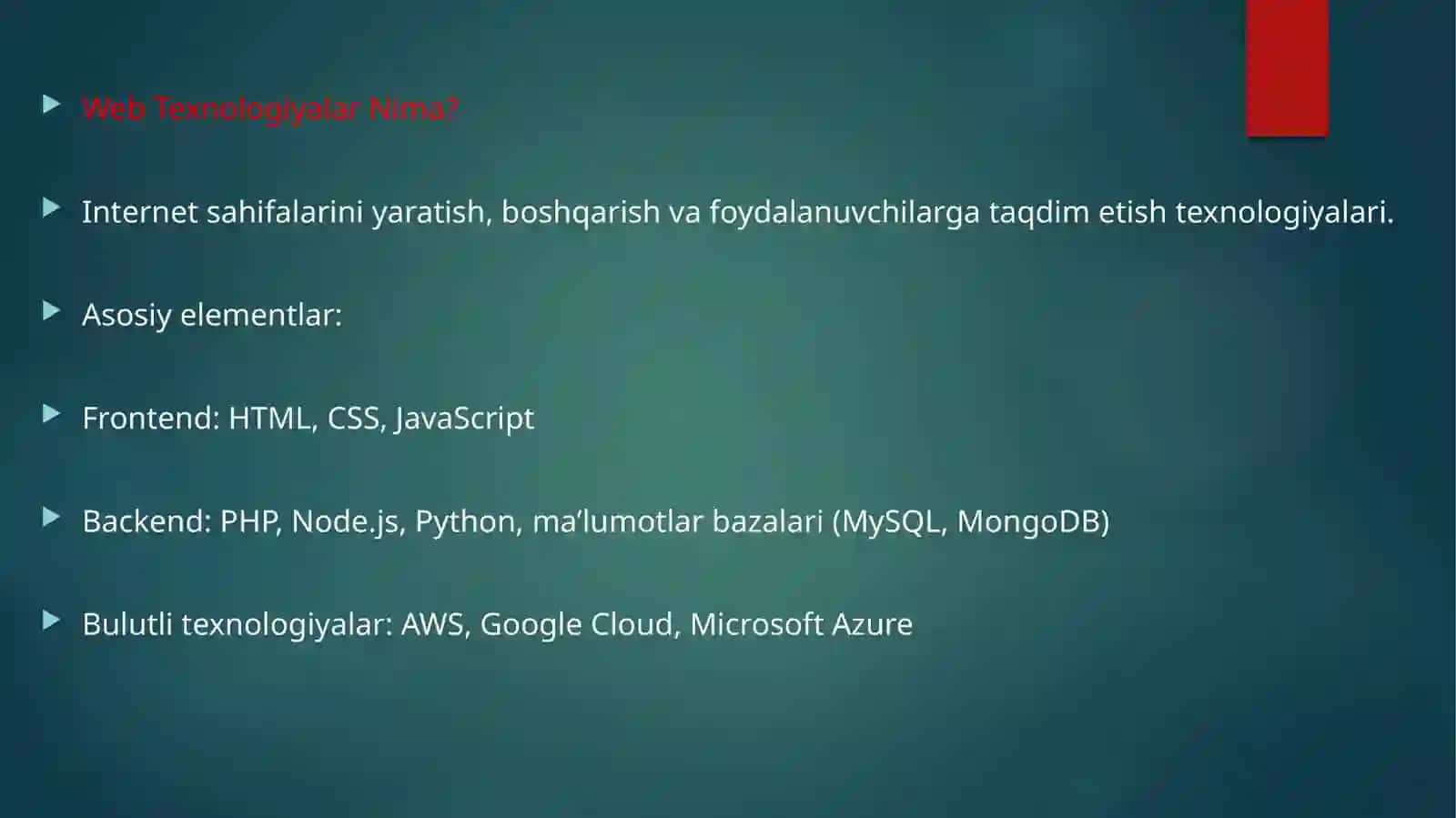 WEB TEXNOLOGIYALAR VA RAQAMLI TEXNOLOGIYALAR 4