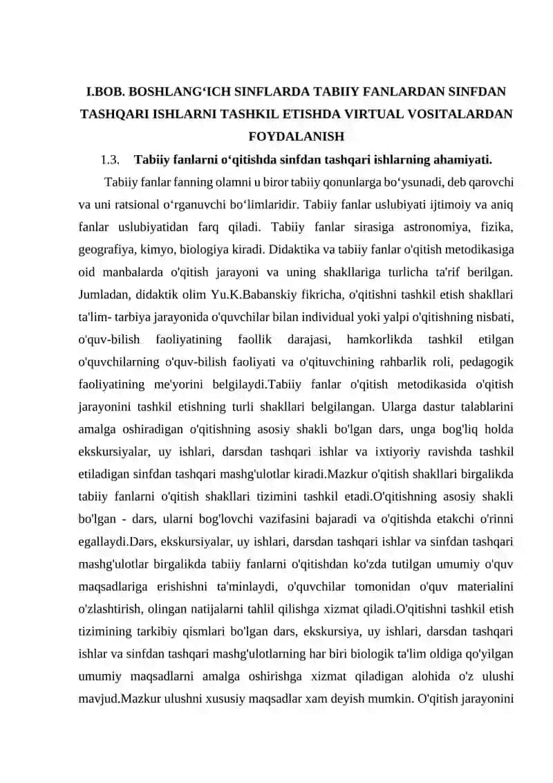Boshlang'ich Ta'lim Tabiiy Fanlarni O'qitishda Sinfdan Tashqari Ishlar 4