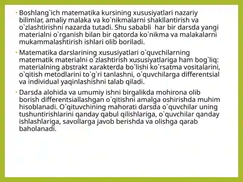 Boshlang’ich matematika tushunchalari rivojlantirish 4