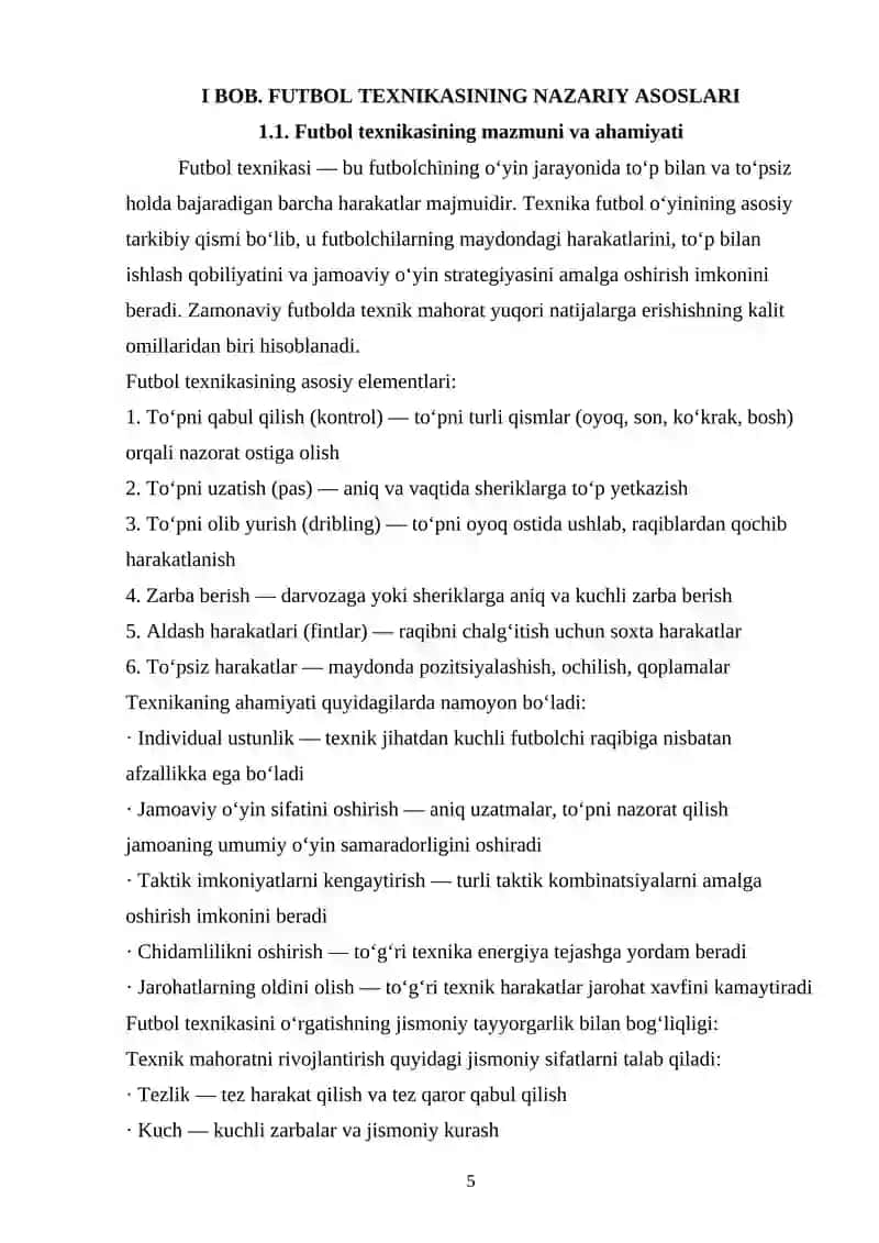 Futbol o'yinida shug'ullanuvchilarning o'yin texnikasini takomillashtirish va mahoratini oshirish 4