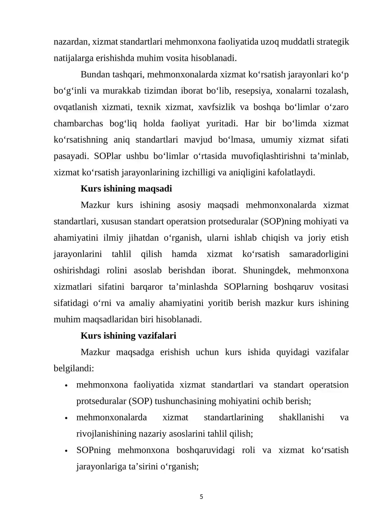 Mehmonxonalarda xizmat standartlari (SOP)ni ishlab chiqish va joriy etish 4