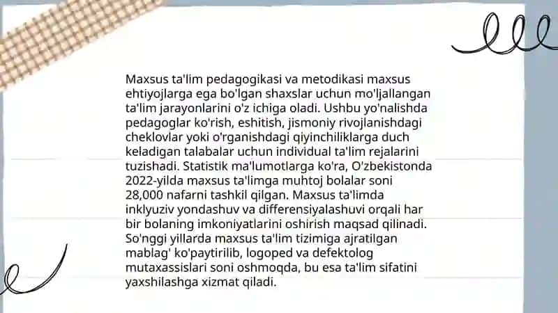 Psixik va nervologik kasallikka chalingan bolalarda maktabgacha va umumiy orta talimni tashkil etish 4