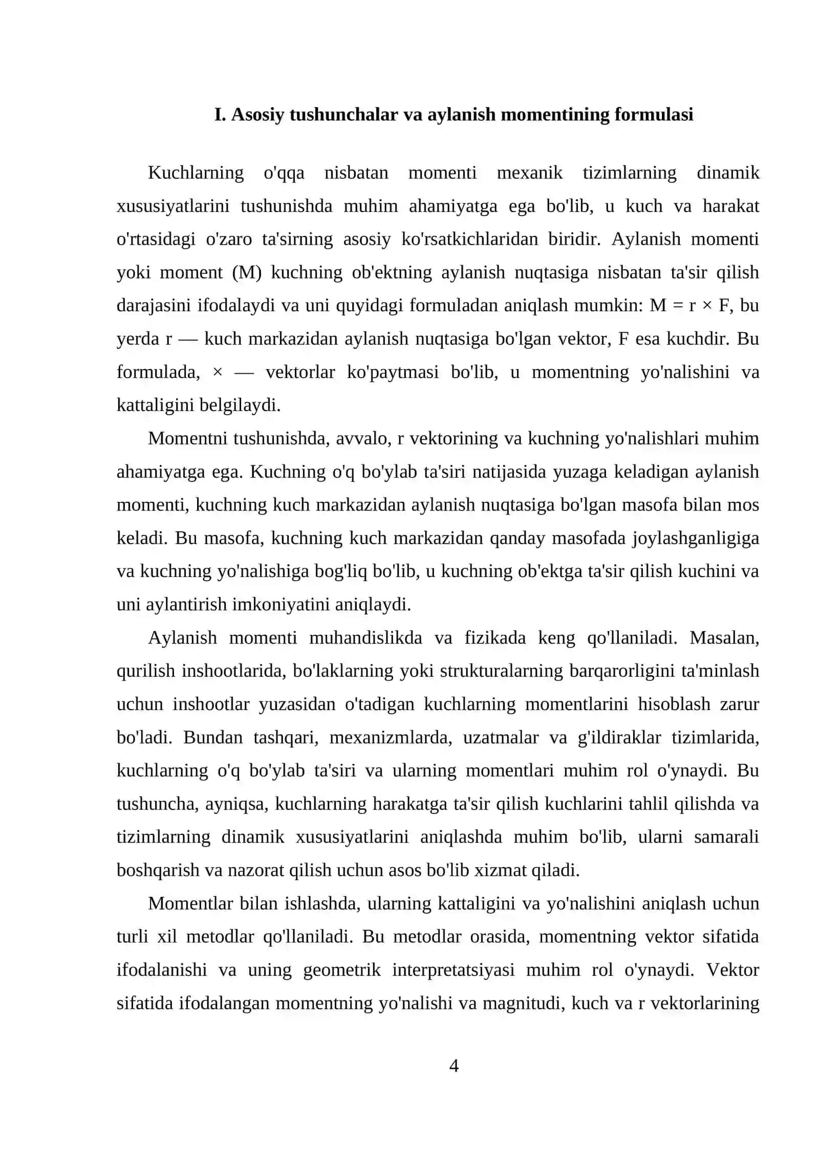 KUCHLARNING O'QQA NISBATAN MOMENTI 4