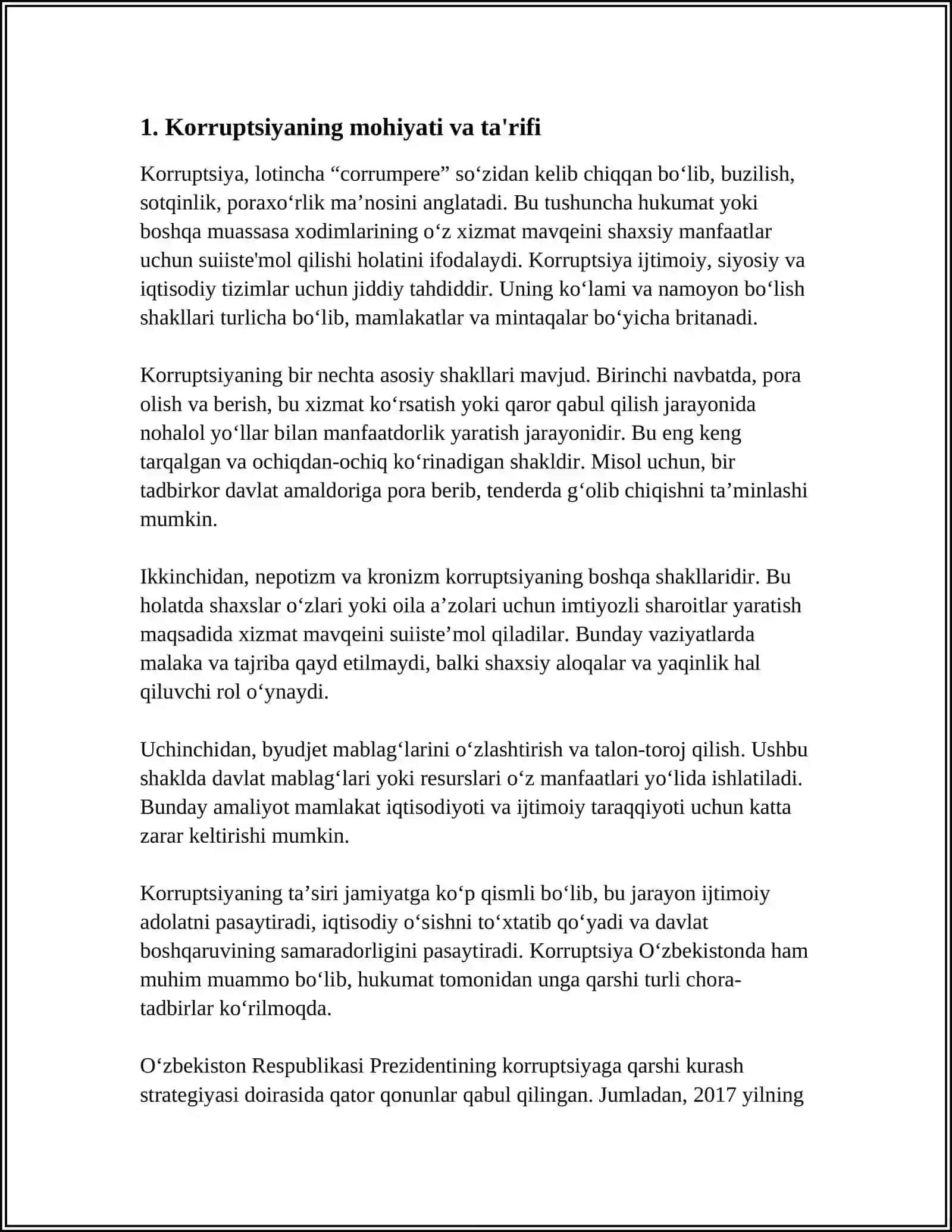 KORUPSIYANING MOHIYATI, OQIBATLARI VA UNGA QARSHI KURASH MEXANIZMLARI 4