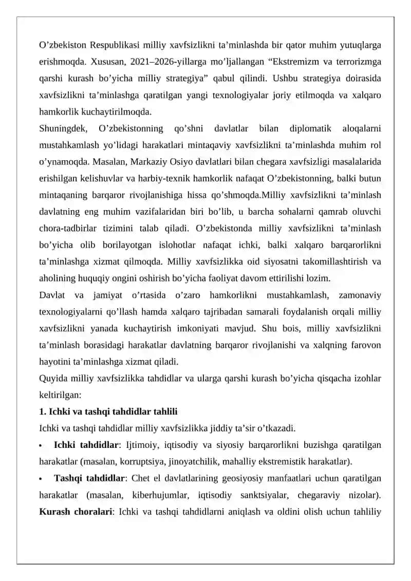 Milliy xavfsizlikni ta’minlash borasida amalga oshirilayotgan ishlar 4
