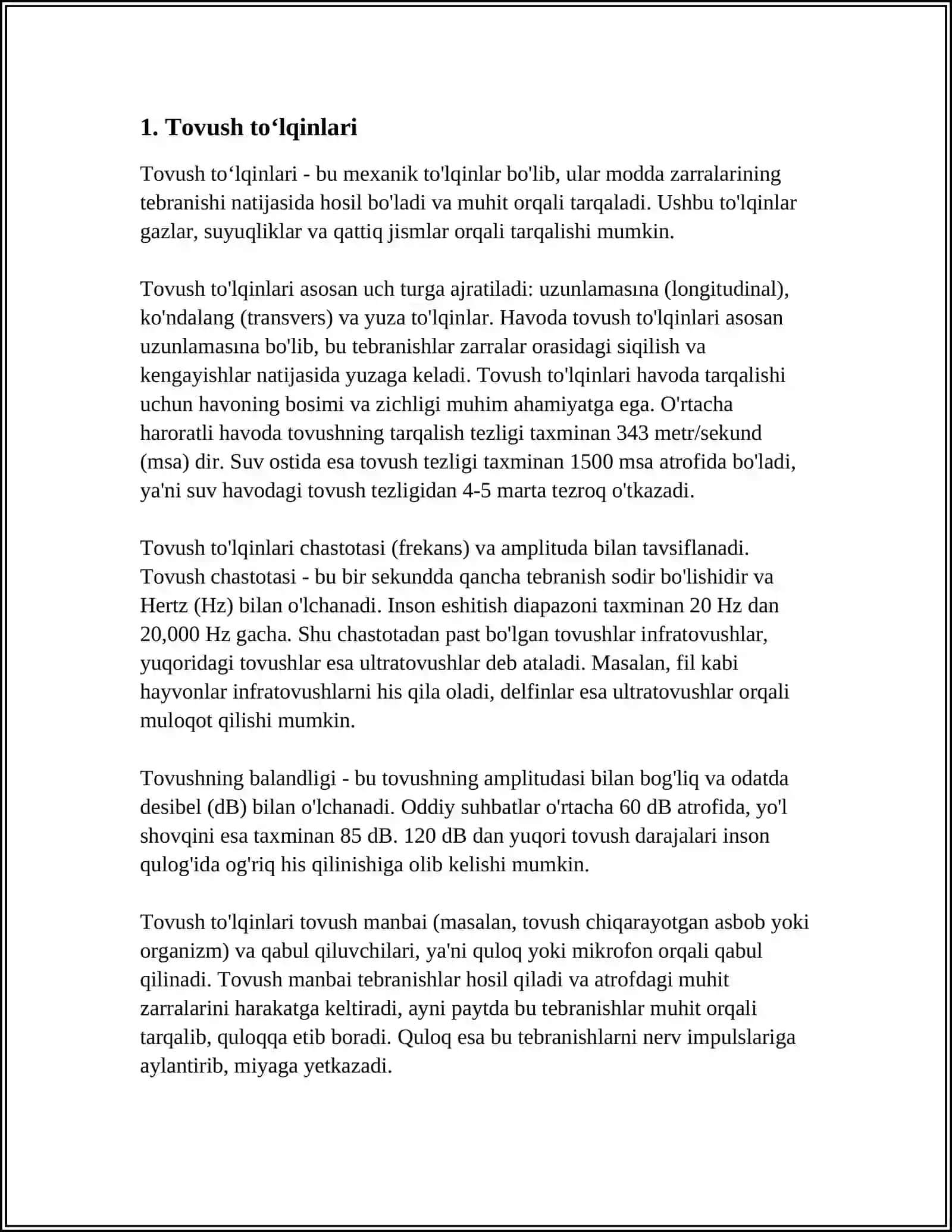 MEXANIK TOʻLQIN JARAYONLAR VA KOʻNDALANG VA BOʻYLAMA TOʻLQINLAR 4