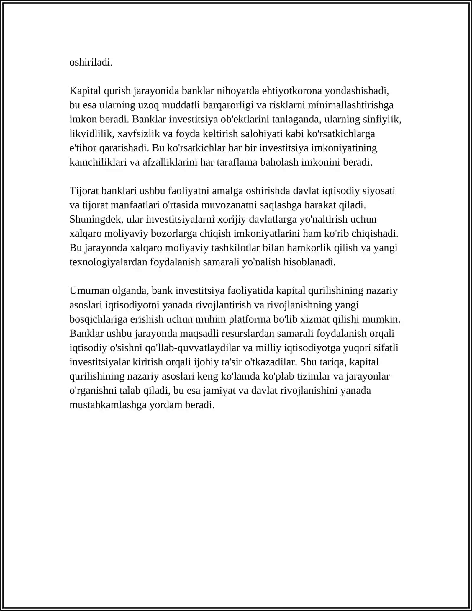 BANK INVESTITSIYA FAOLIYATIDA KAPITAL QURILISHI 4