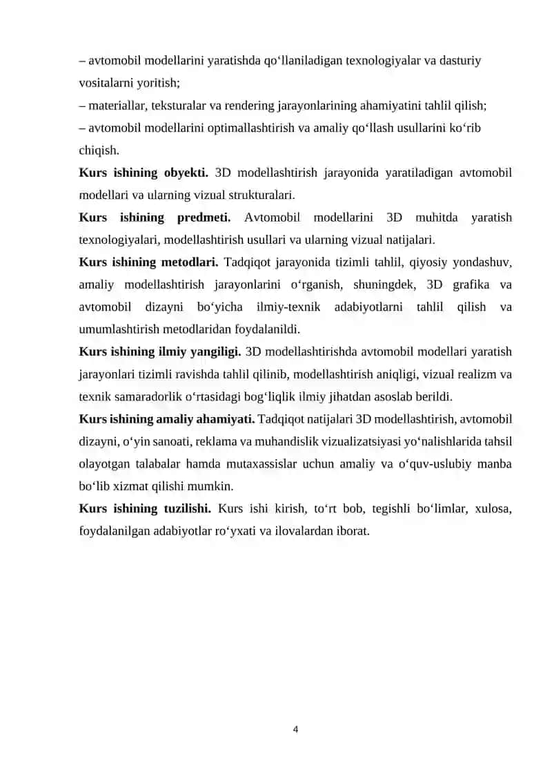 3D modellashtirishda avtomobil modellari yaratish texnologiyalari 4
