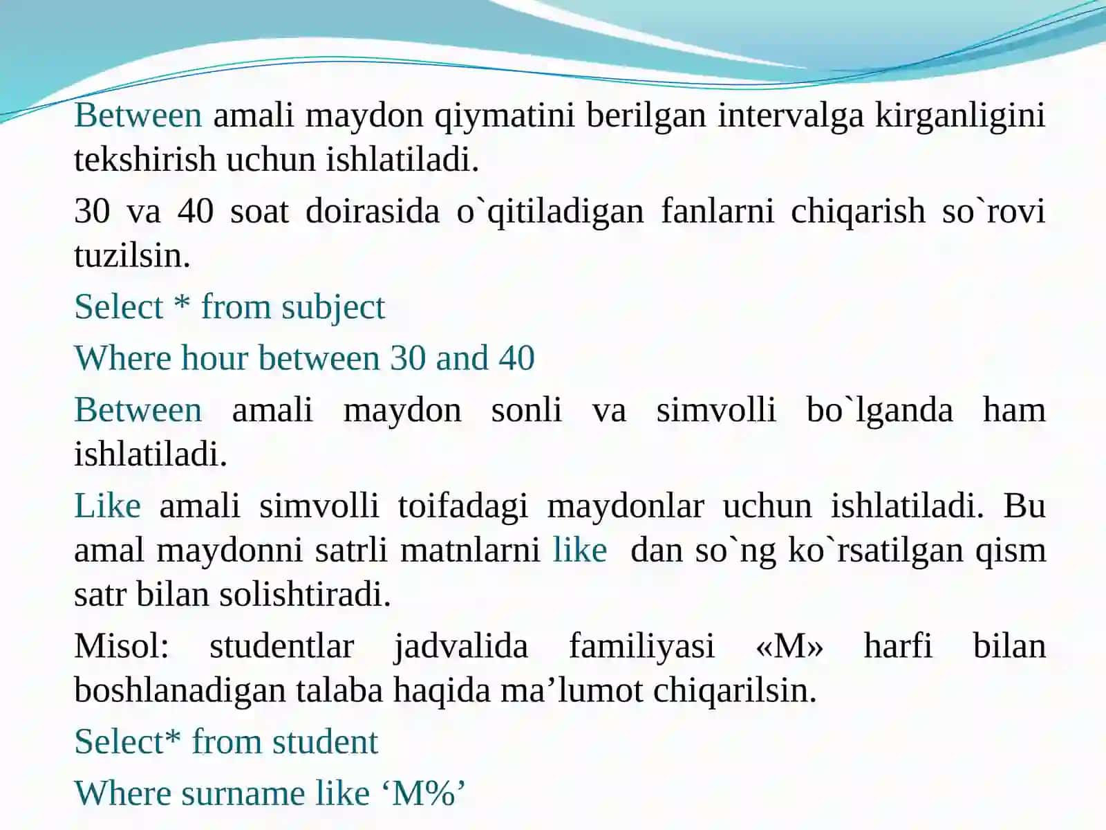 Murakkab so`rovlarni yaratish (tashkilqilish) 4
