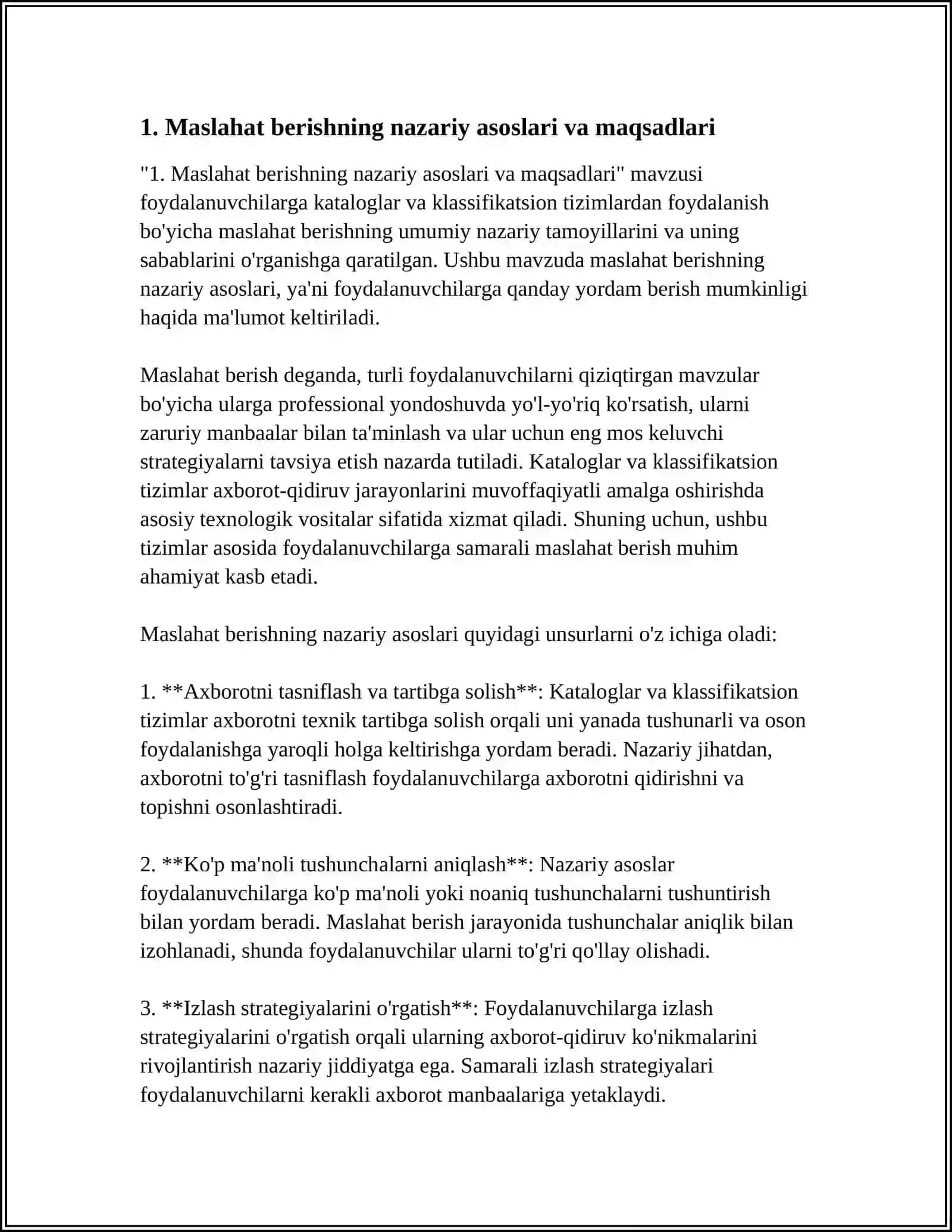 FOYDALANUVCHILARGA KATALOGLAR VA KLASSIFIKATSION TIZIMLARDAN FOYDALANISH BO'YICHA MASLAHAT BERISH METODIKASI 4