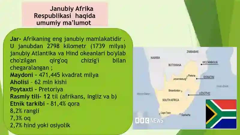 Janubiy Afrika Respublikasida xizmat ko’rsatish sohalarining hududiy rivojlanishi. Taqdimot. 4