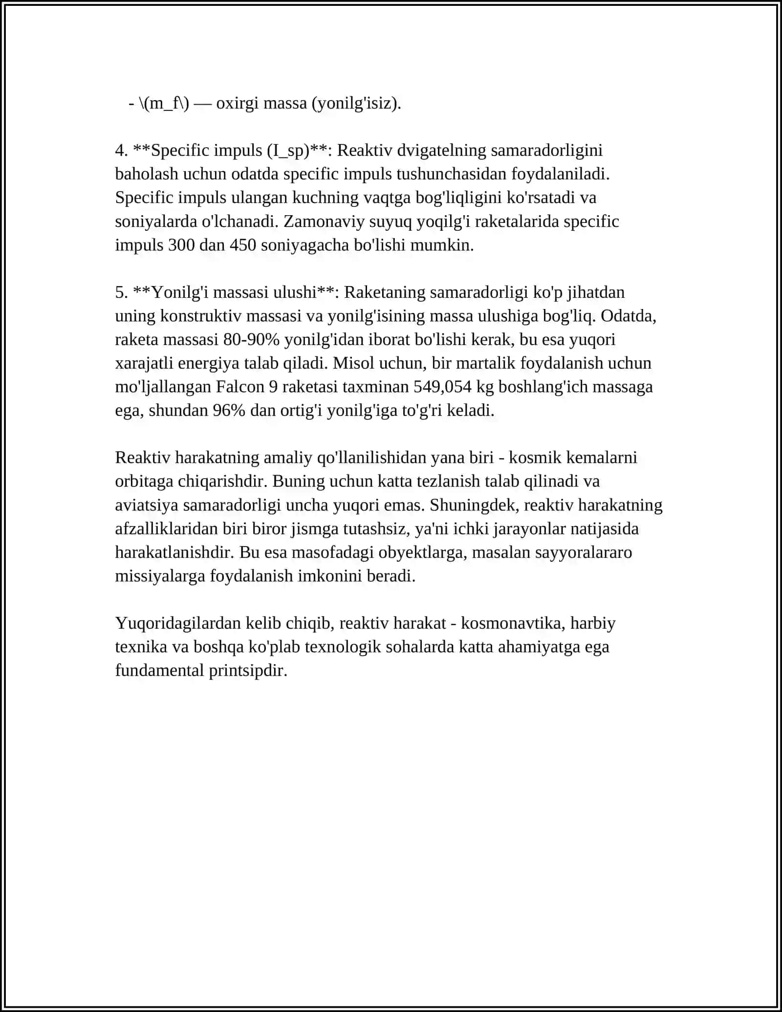 REAKTIV HARAKAT. KOSMIK TEZLIKLAR 4