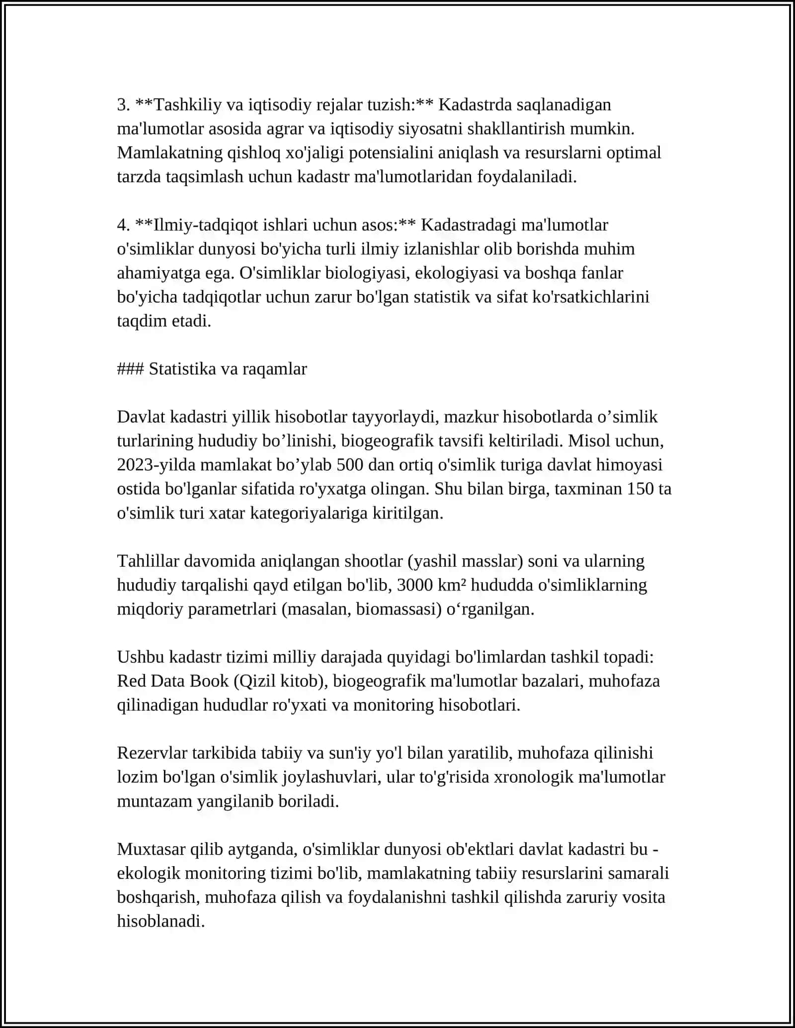 O’SIMLIKLAR DUNYOSI OBEKTLARI DAVLAT KADASTRI 4